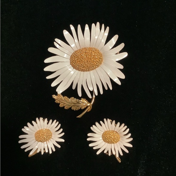 Vintage-"Sassy" Daisy Brooch & Earrings -EUC - Picture 1 of 4